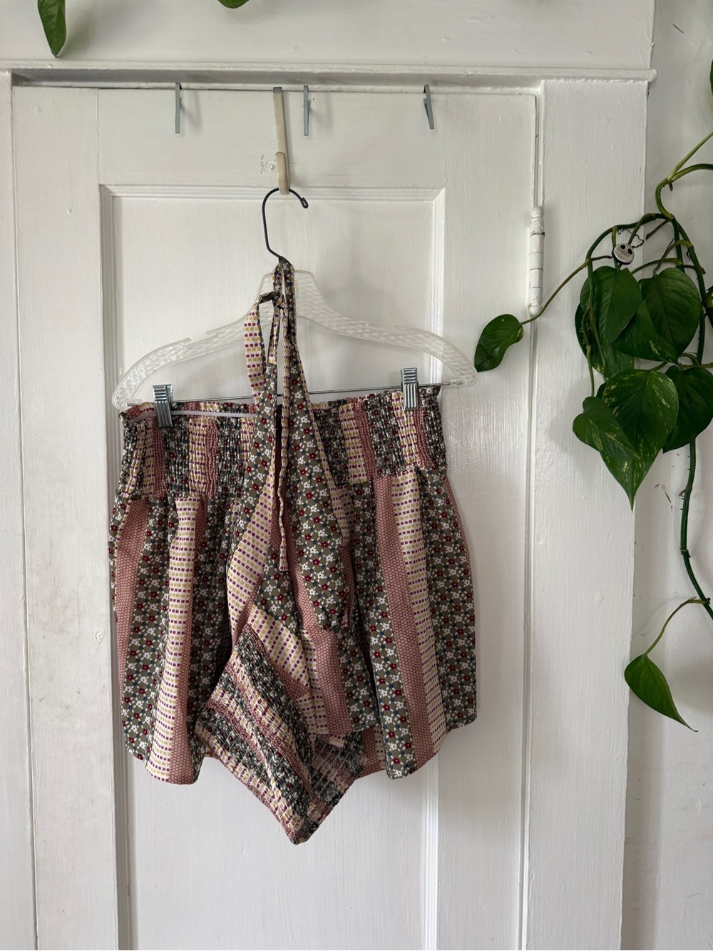 SHEIN curve floral Striped two piece Shorts halter top- Pink & Green size 1XL